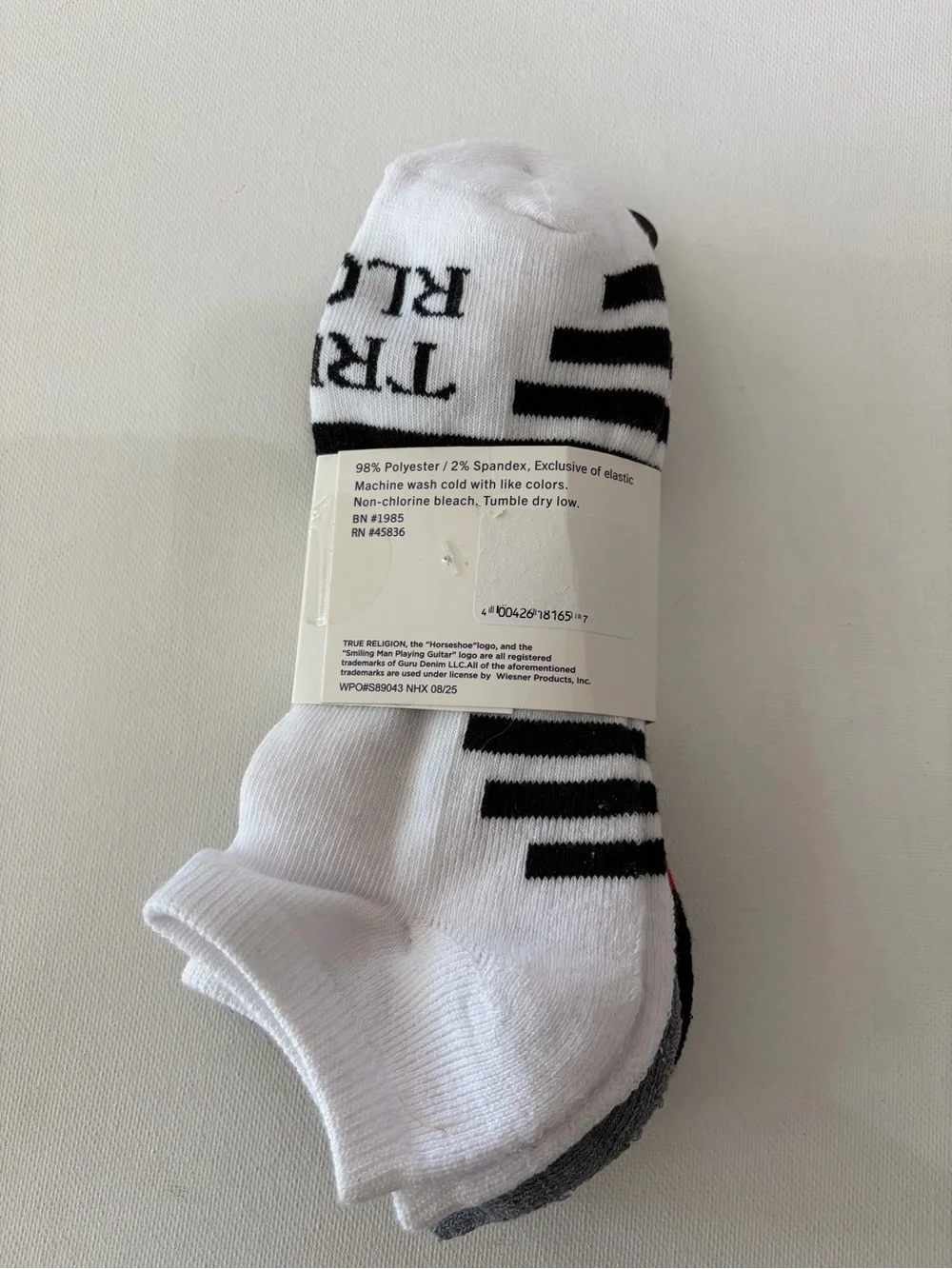 True Religion Mens 3 Pack Half Cushion Low Cut Socks Black Red White Size 10-13